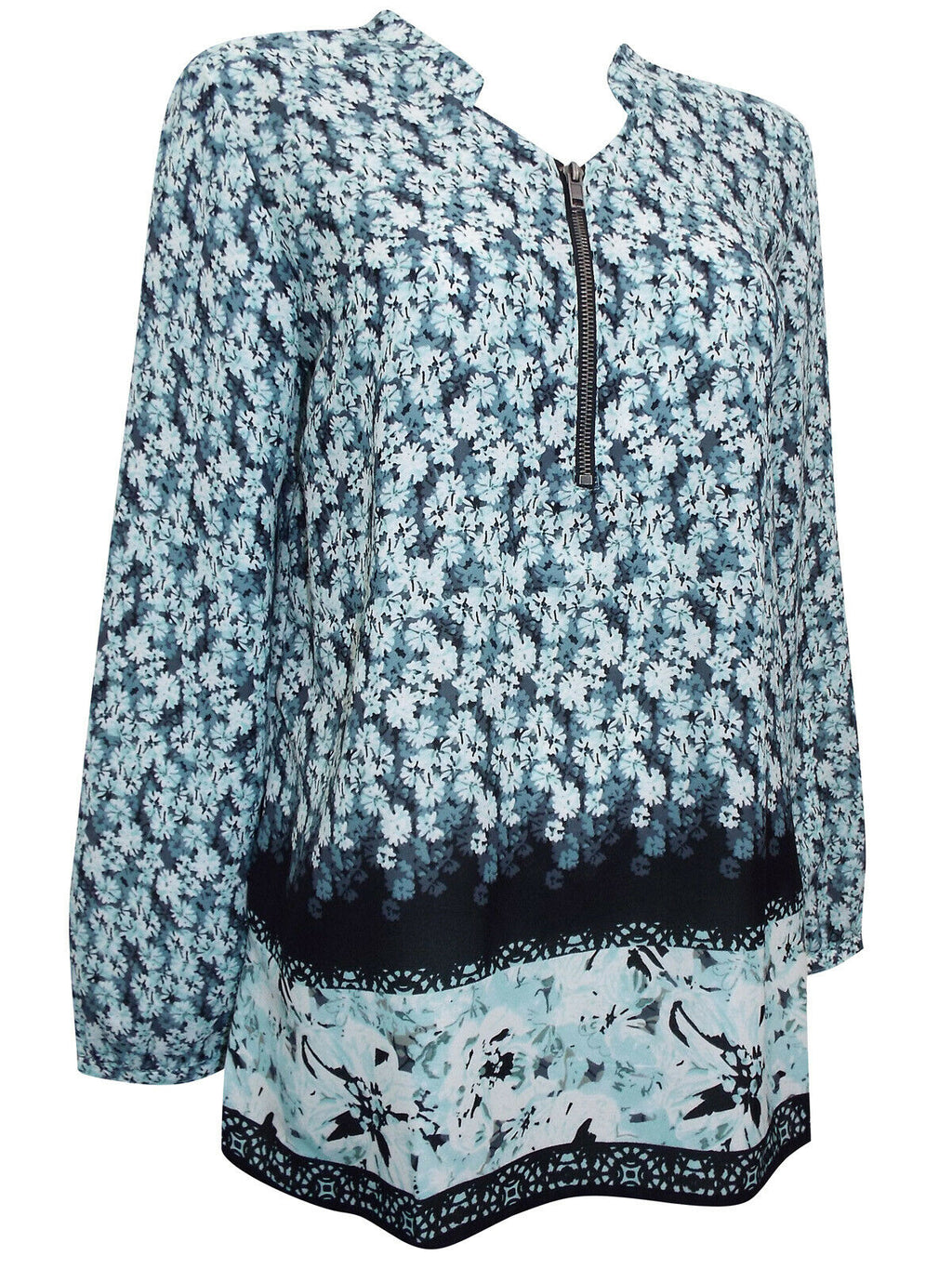 Multi Border Print Zip Front Long sleeve Top