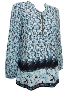Multi Border Print Zip Front Long sleeve Top