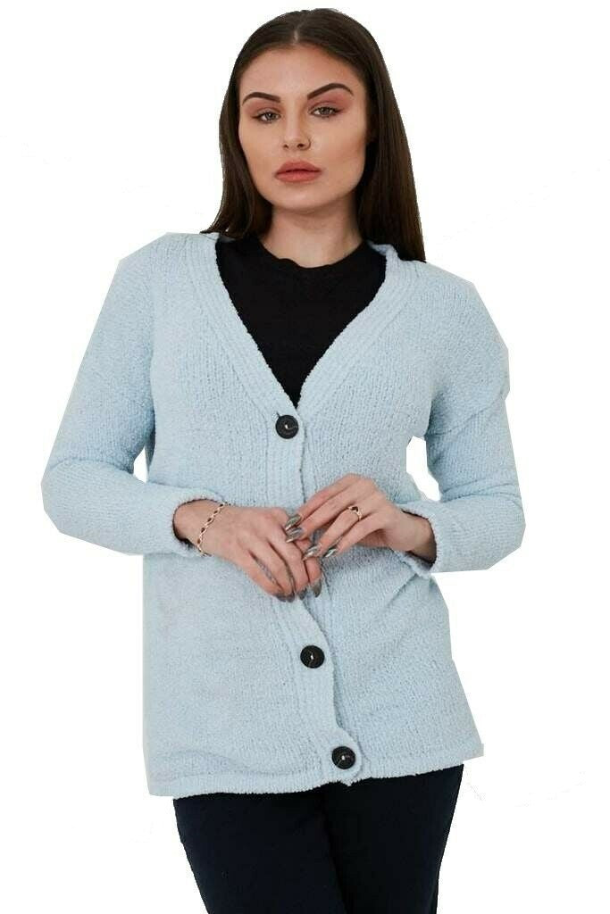 Blue Ribbed Soft Fluffy Fleece Cardigan