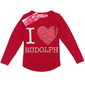 Girls Red Top I Love Rudolph Christmas Tunic Xmas Top