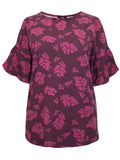 Berry Rib Textured Stretchy Cold Shoulder Blouse