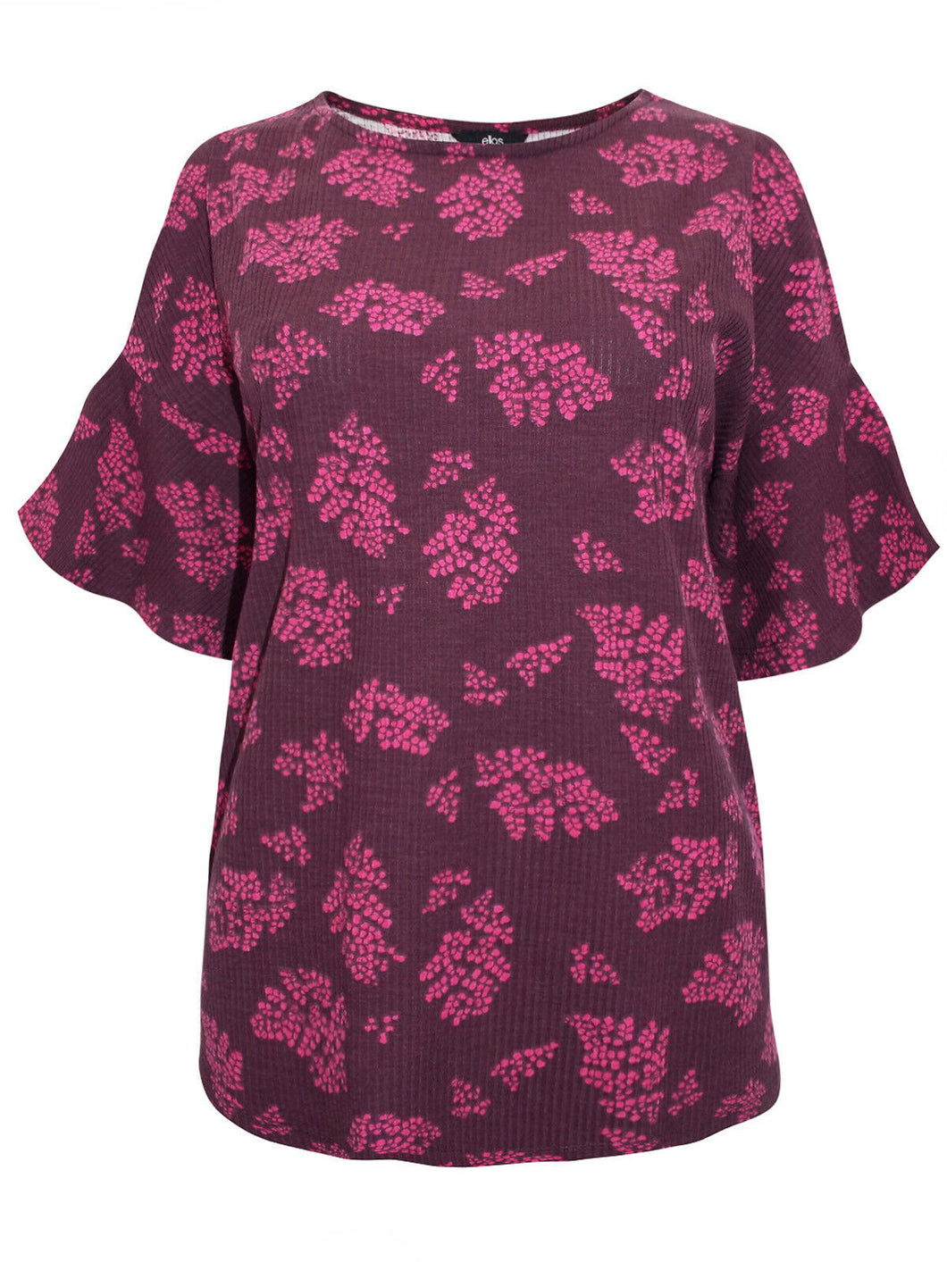 Berry Rib Textured Stretchy Cold Shoulder Blouse