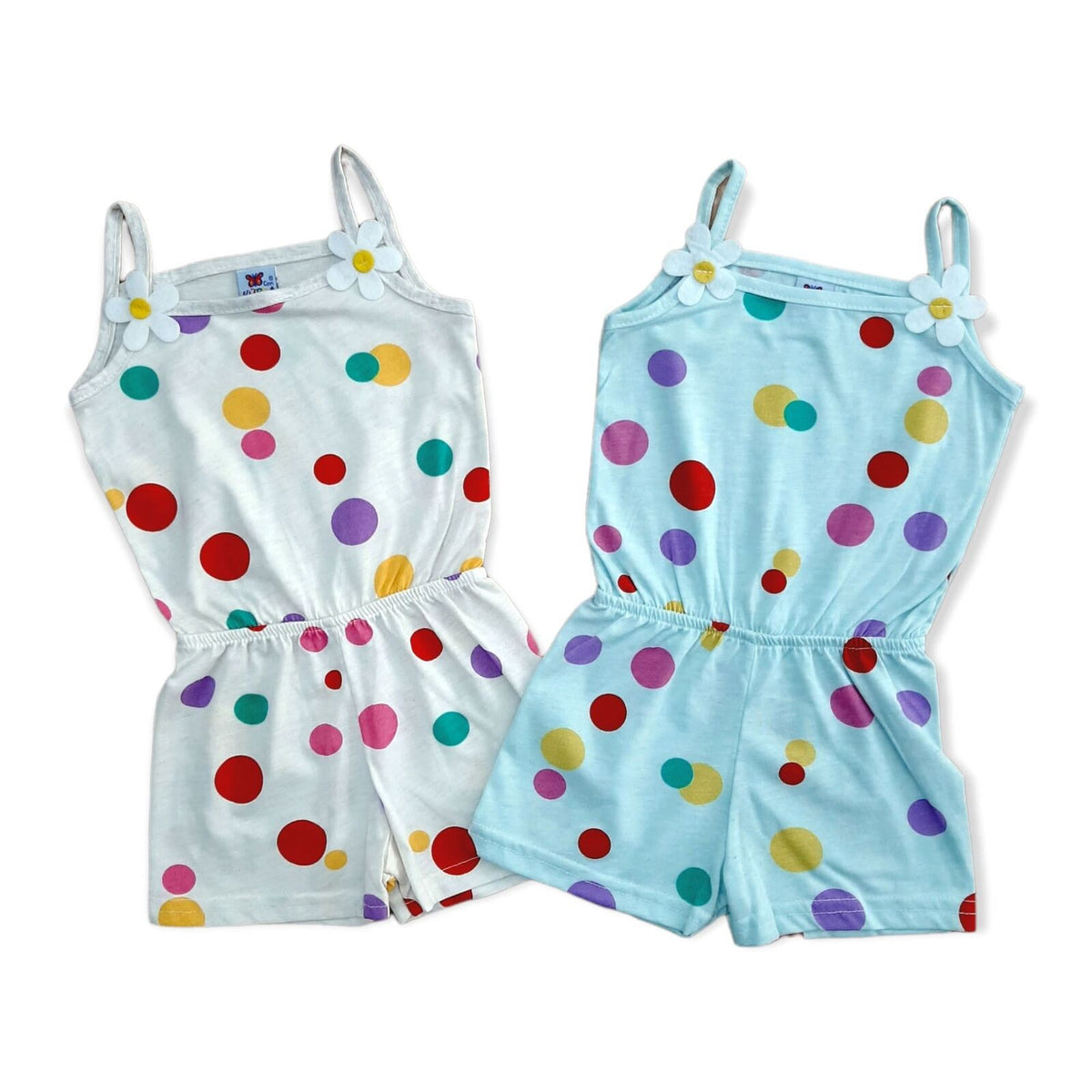 Girls Polka Dot Spotty Daisy Sunshine Elasticated Waist Cotton Playsuit