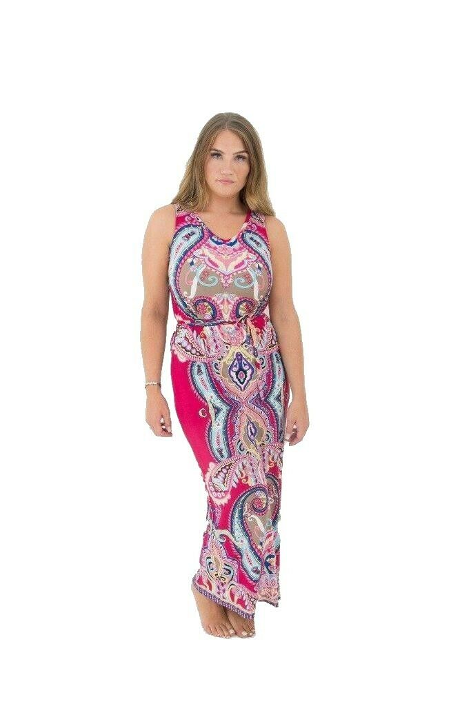 Pink Multi Tie up Belt Maxi Dress