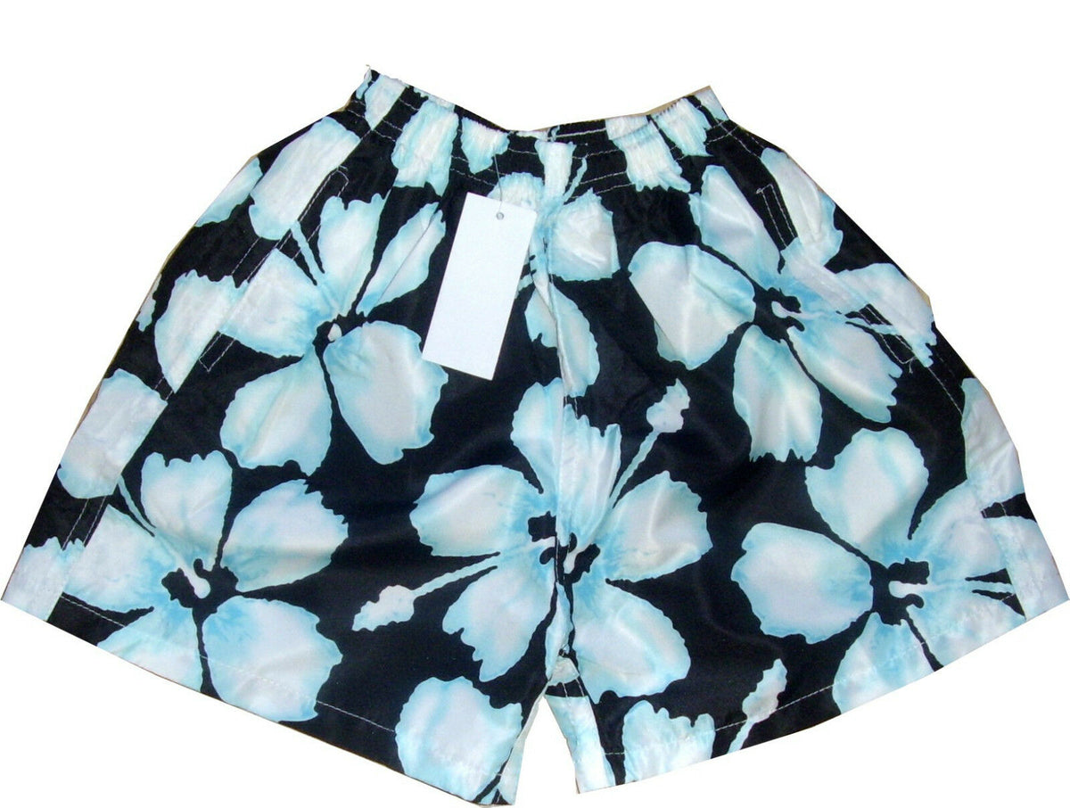 Boys Blue White Multi Floral Swimming Shorts