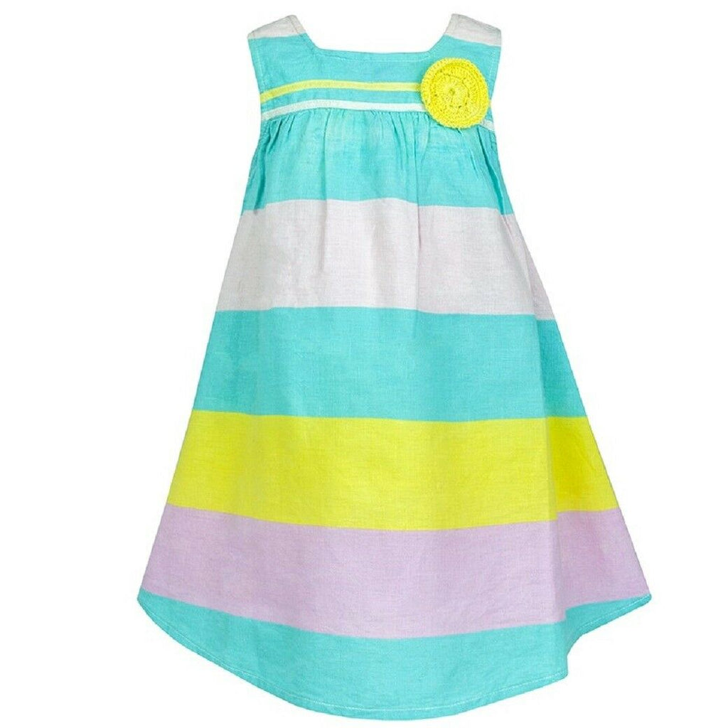Green Multi Bold Stripes Sleeveless Cotton Dress