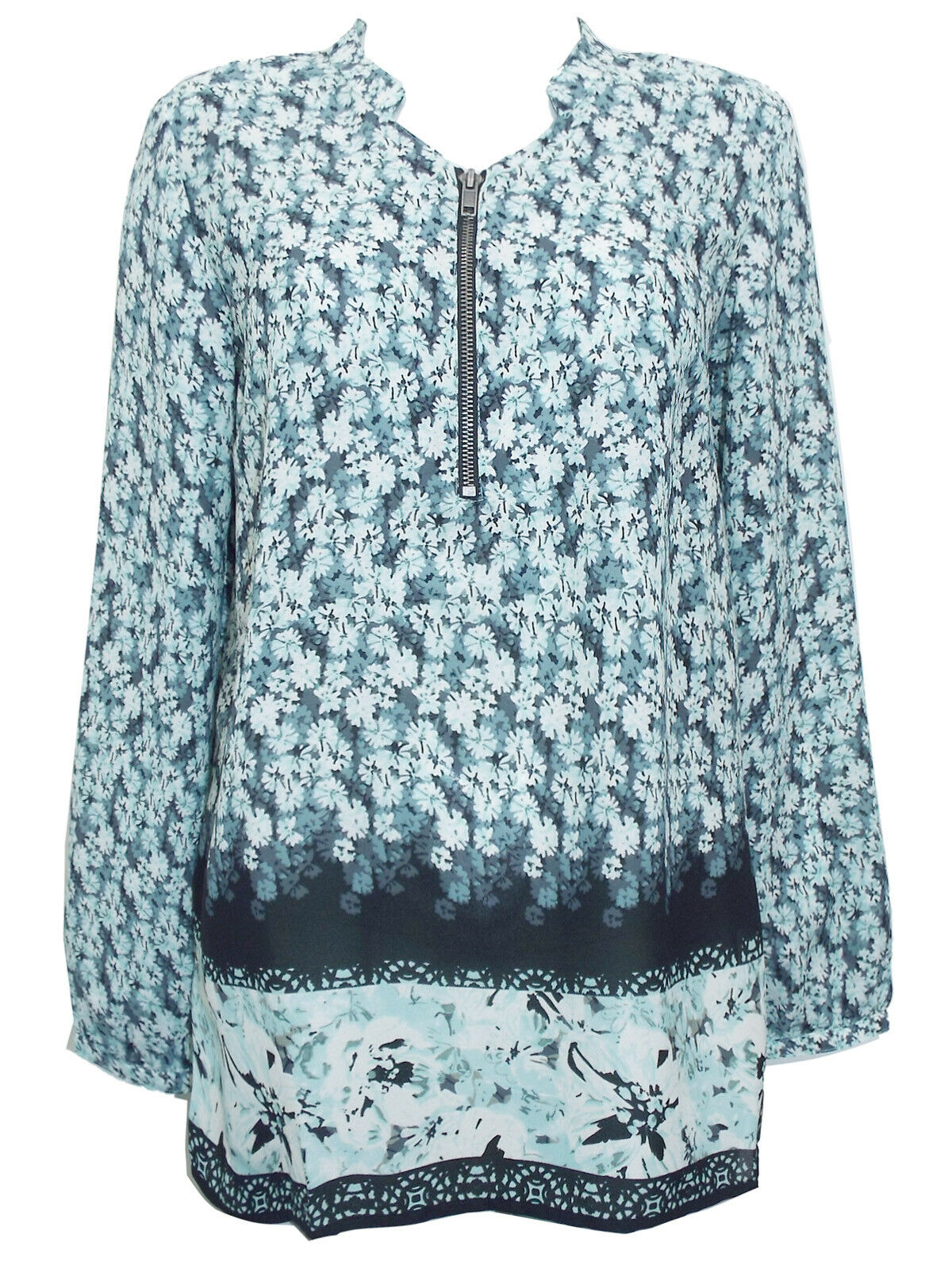 Multi Border Print Zip Front Long sleeve Top