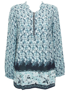 Multi Border Print Zip Front Long sleeve Top
