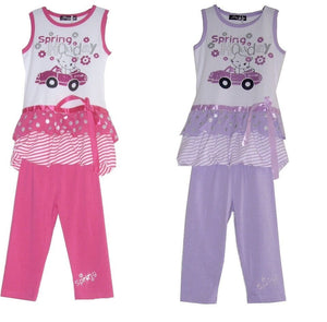 Girls Pink Lilac Spring Holiday Print Sleeveless Top & Leggings Set Party Outfit