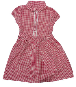 Red Front Frill Buttoned Panel Gingham School Dress
