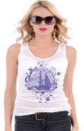 Blue & White Boat Motif Vest Sleeveless Top
