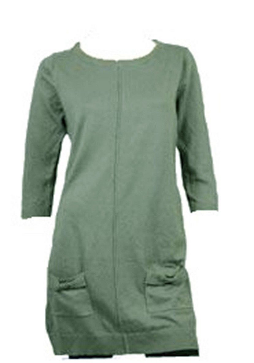 Olive Cotton Knitted 3/4 Sleeves Top Dress