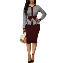 Load image into Gallery viewer, Burgundy &amp; Grey Check Multi Bodycon Dress
