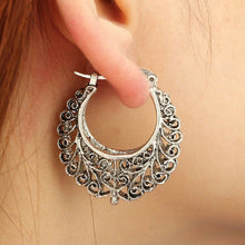 Load image into Gallery viewer, Ladies Retro Silver Bohemian Floral Cutout Hollow Hook Earrings
