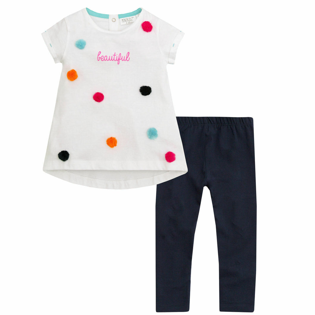 MINIKIDZ Pom Pom Cotton Shortsleeve Top & Leggings Set