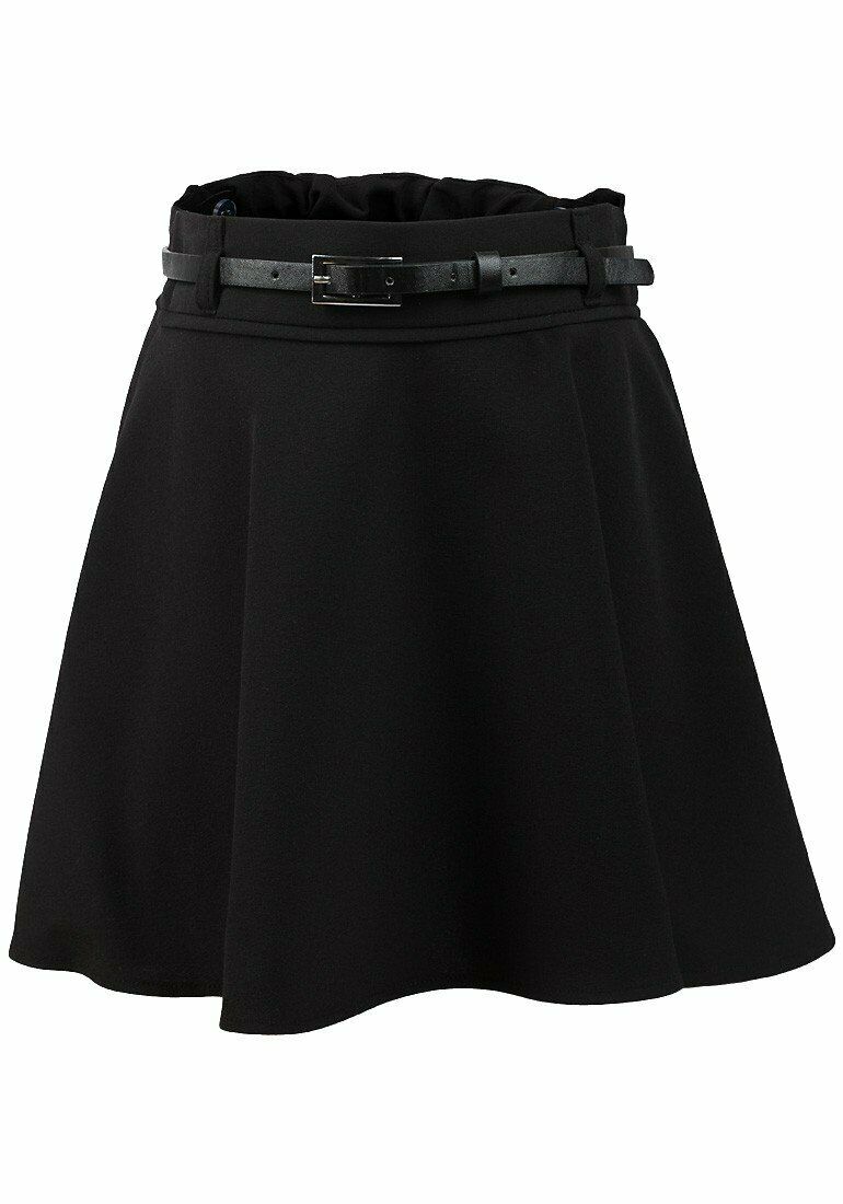 Black Skater Elasticated Waist Plus Belt Skirt