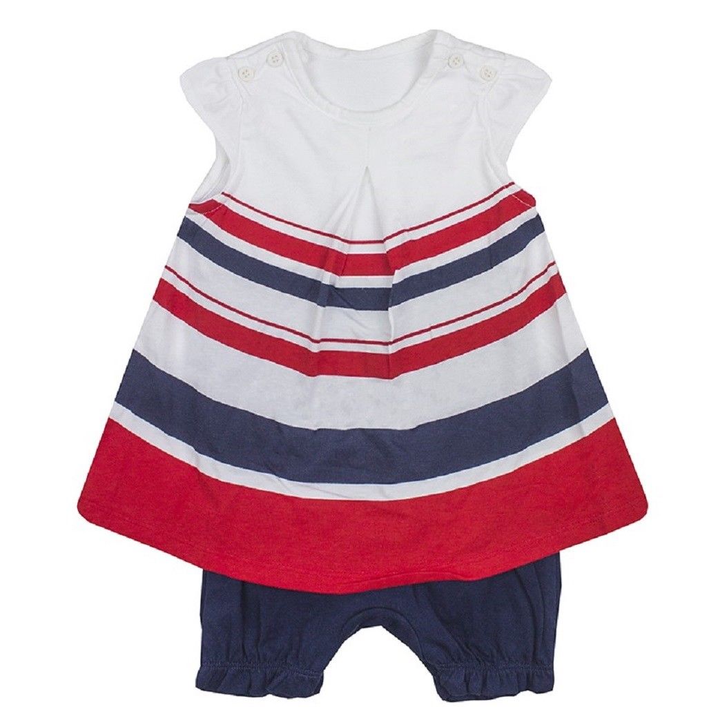 Red & Navy Stripes All in one Two Piece Outfit Set