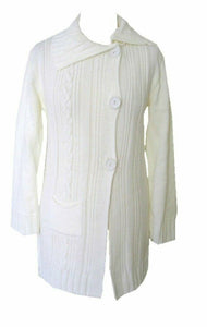 Ivory Chunky Knitted Cable Flap Collar Cardigan