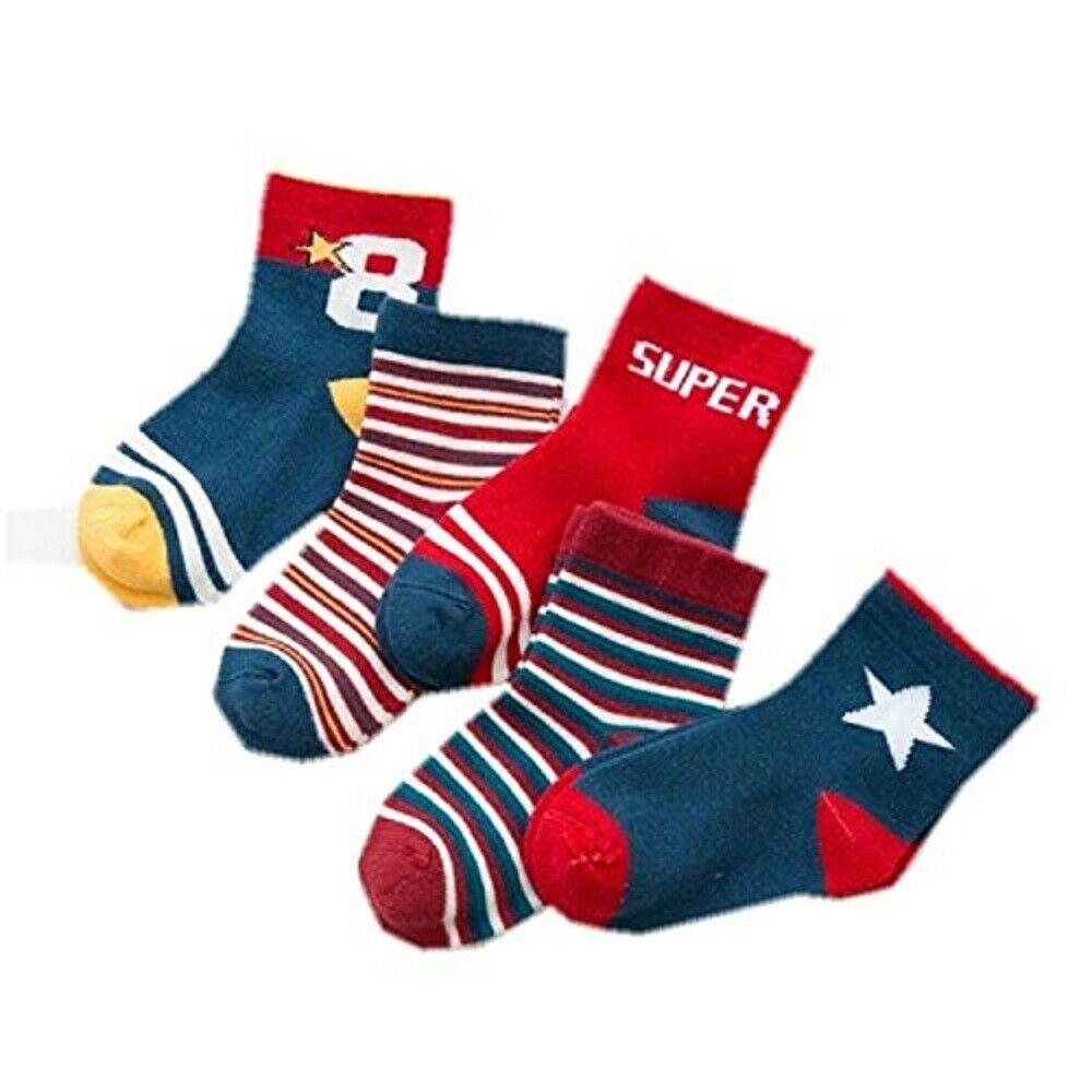 Boys Star 8 Navy & Red Multi 5 Pack Socks