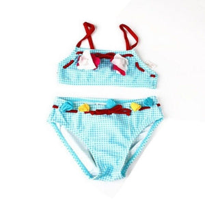 Girls Blue Multi Check Strappy Tankini Bikini Swimming Suit 2Pc Swimwear