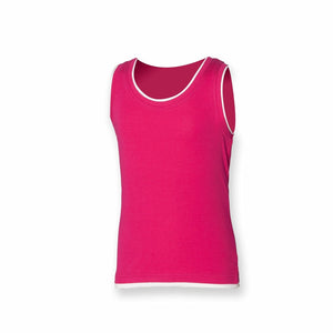 Girls Pink & White Cotton Sleeveless Contrast Trim Vest Tank Cami T Shirt Top