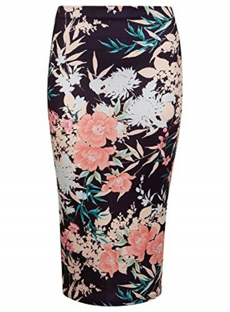 Multi Oriental Floral Pencil High Waist Skirt