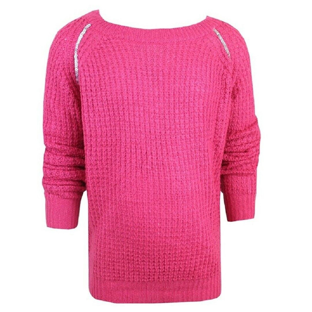 Girls Pink Sequin Embellished Shoulder Soft Knitted Jumper