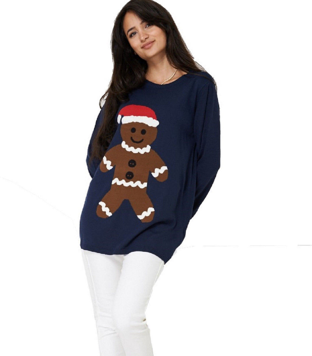 Unisex Navy Blue Cookie Print Xmas Novelty Jumper