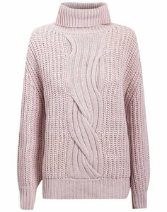 Ladies Roll Neck Twist Cable Knit Long Sleeve Jumper