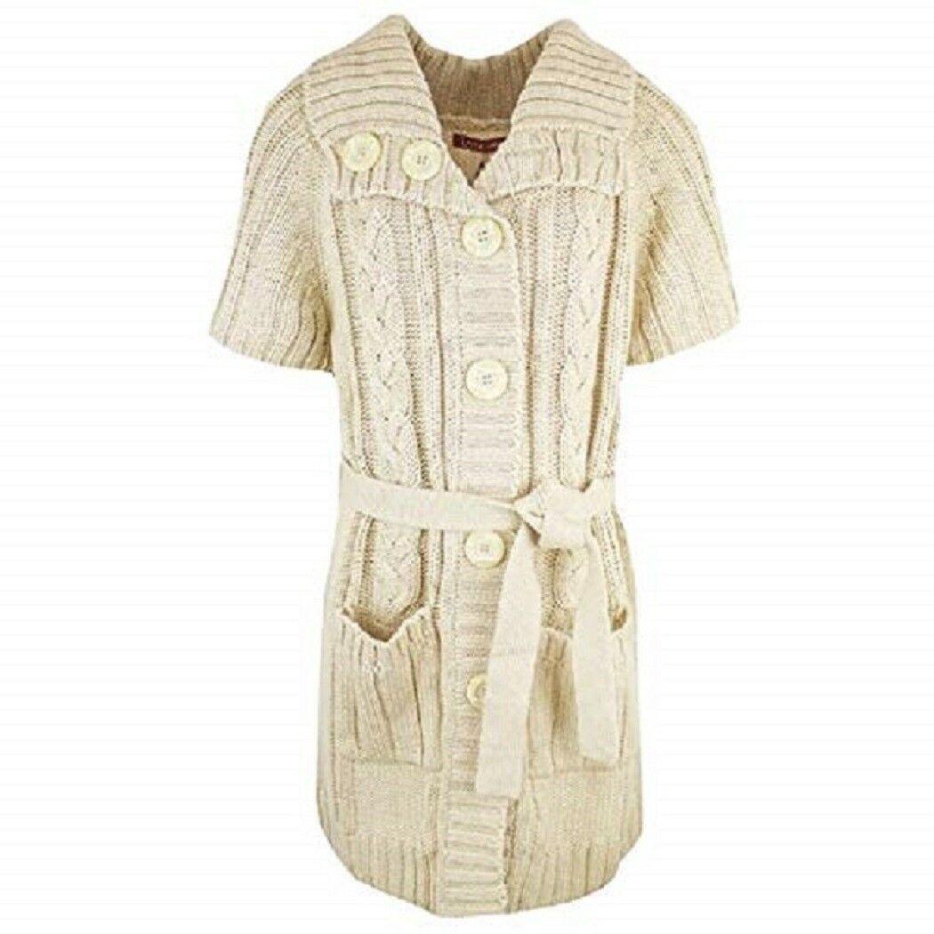 Beige Long Line Wrap Heavy Cable Knitted Belted Cardigan