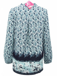 Multi Border Print Zip Front Long sleeve Top