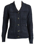 Navy Cable Knit Button Down Flap Collar Cardigan