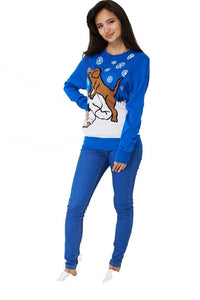 Unisex Blue Multi Ugly Knittted Dog Penguin jumper