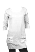 White Cotton Knitted 3/4 Sleeves Top Dress