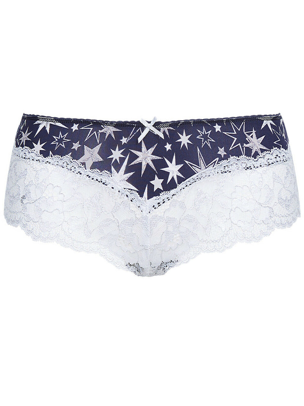 Blue Floral Print Wide Lace Trim Brazilian Knickers