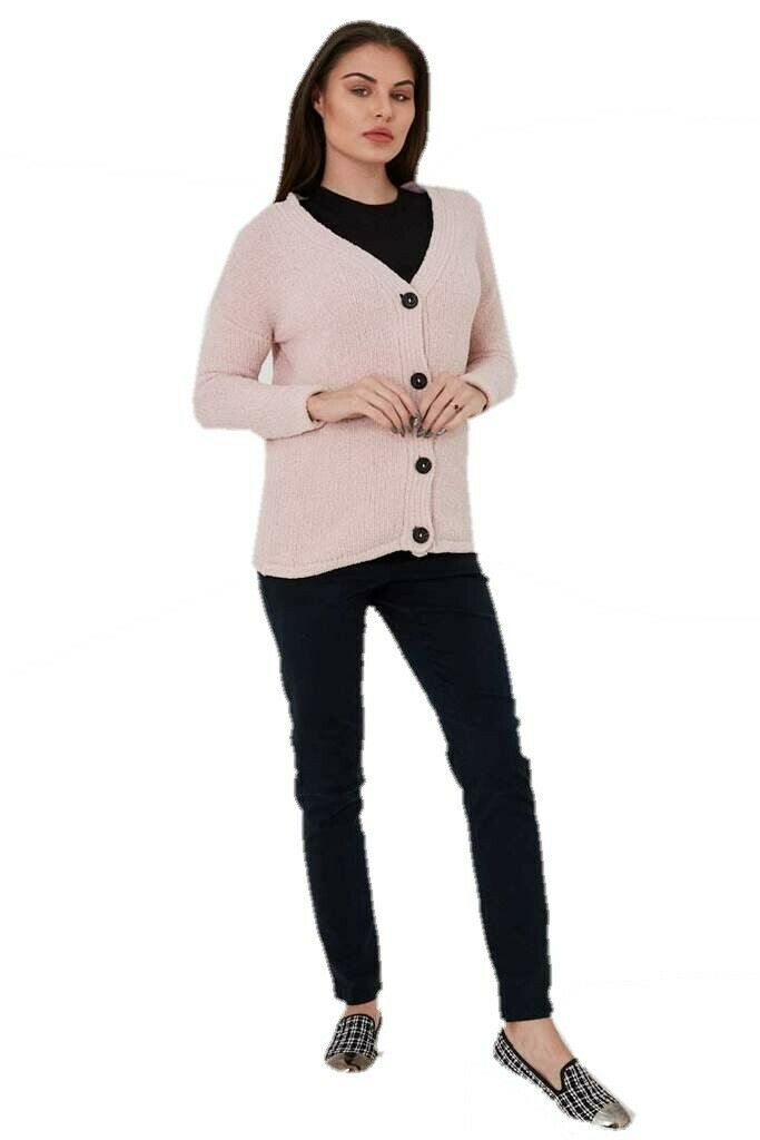 Pink Ribbed Soft Fluffy Fleece Cardigan