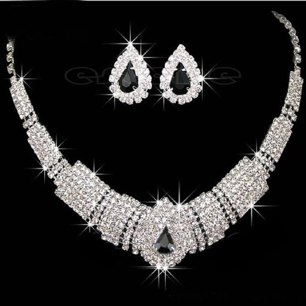 White & Black Crystal Bling Rhinestone Chocker set