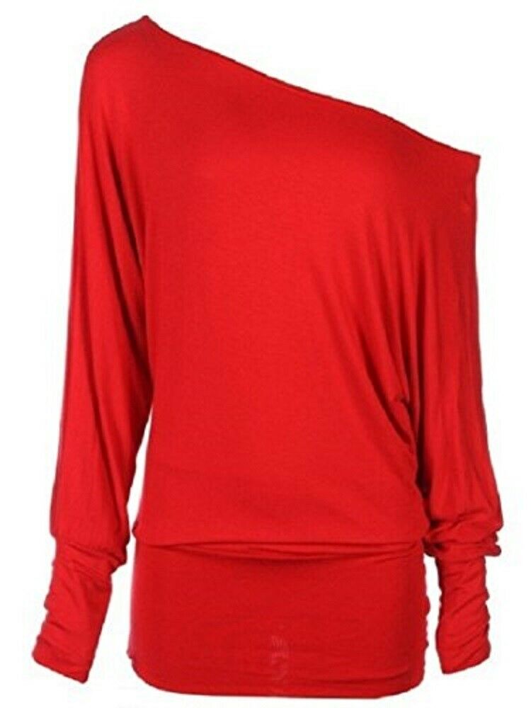 Red Batwing Jersey Baggy Stretchy Top