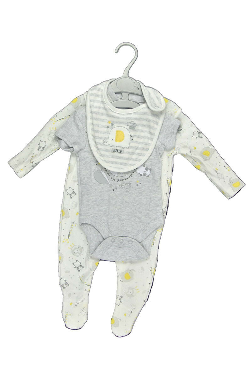 Babies Boy Girls Babygrow Ivory Animal Print 3 Piece All in One Gift