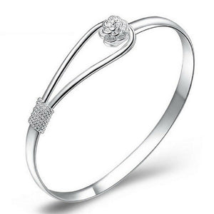 Elegant 925 Sterling Silver Clip On Floral Hook Style Bangle