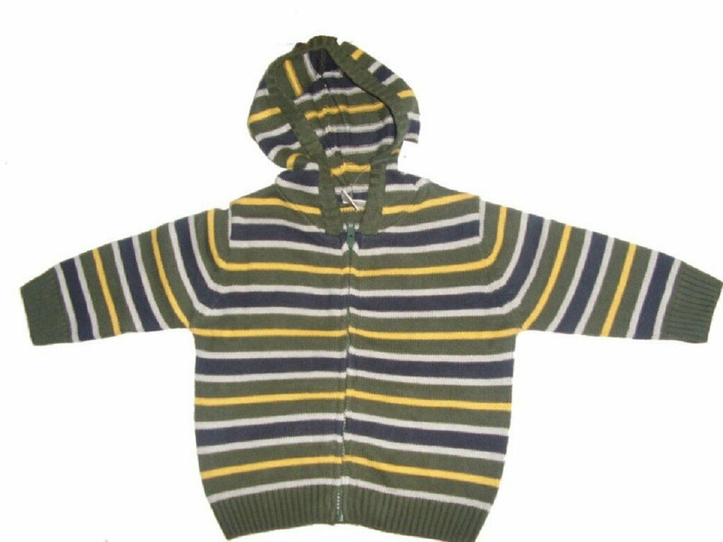 Dark Green Multi Striped Knitted Hooded Cardigan