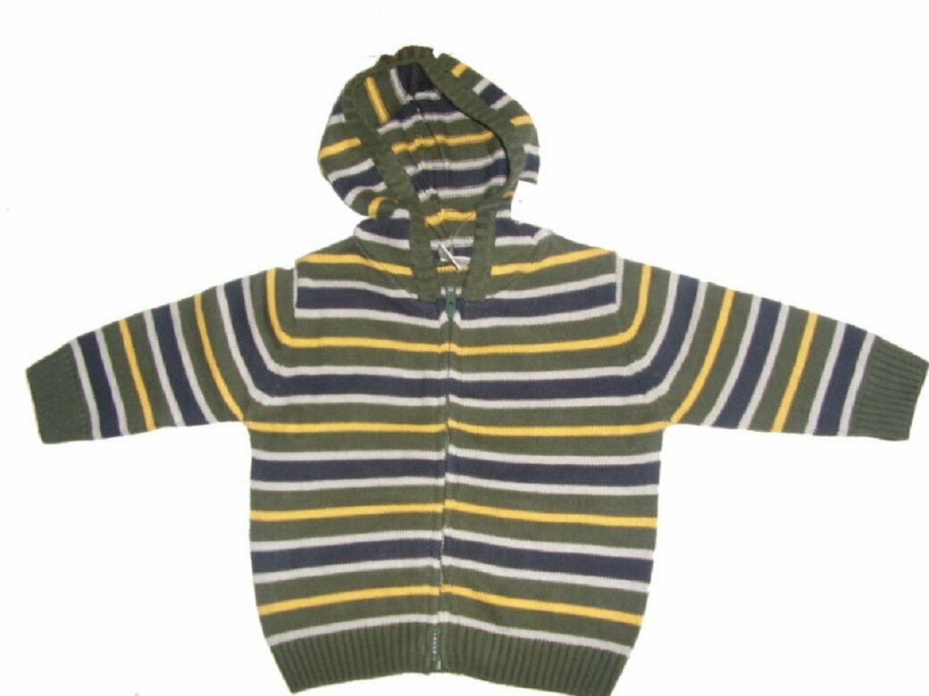 Dark Green Multi Striped Knitted Hooded Cardigan
