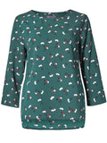 Teal Green Floral Round neck Swing Top