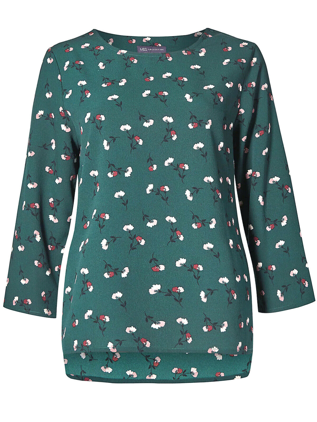Teal Green Floral Round neck Swing Top