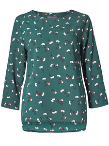 Teal Green Floral Round neck Swing Top