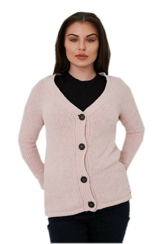 Pink Ribbed Soft Fluffy Fleece Cardigan