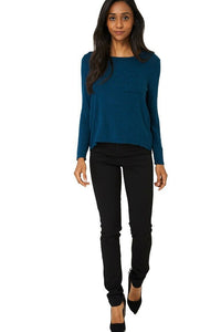 Teal Soft Touch Longsleeve Pocket Front Top