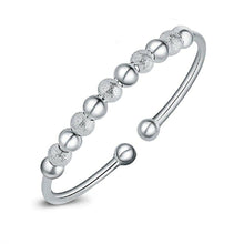 Load image into Gallery viewer, Ladies 925 Sterling Silver Lucky Ball Beads Open Cuff Charms Bangle Bracelet
