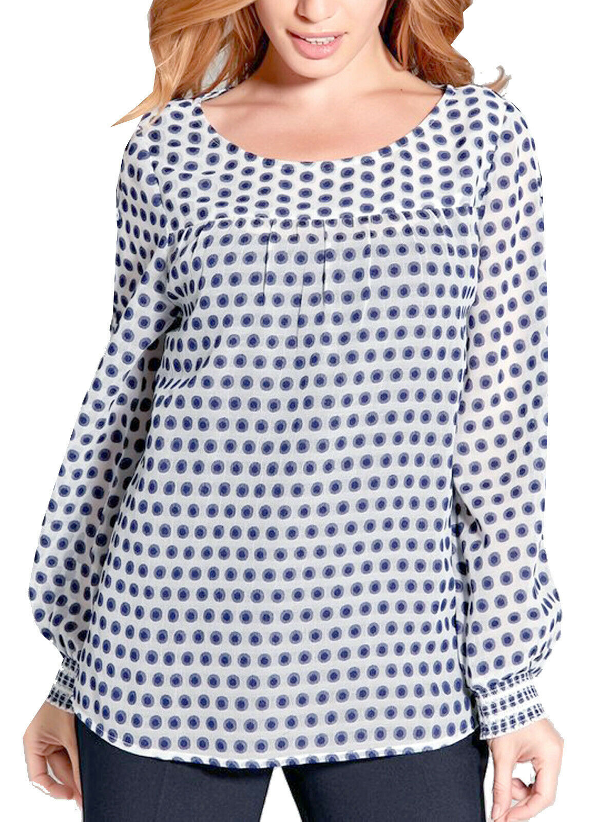 Blue Printed Long Sleeve Chiffon Top