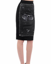 Load image into Gallery viewer, Black Bodycon Midi Skirt with Embellishment.
